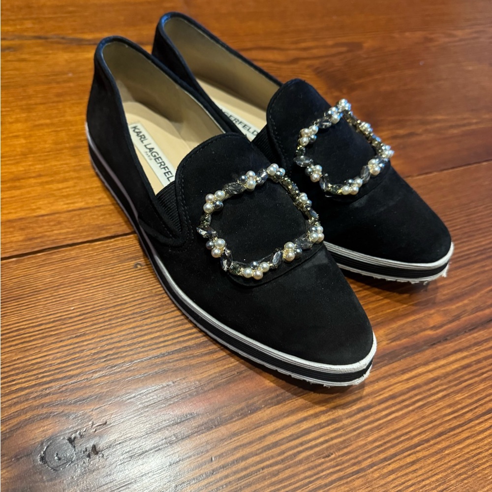 Karl Lagerfeld Black Pearl Embellished Flats